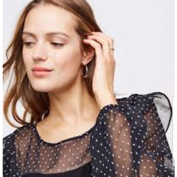 🆕 LOFT Sheer Ruffle Dot Mixed Media Top  - Picture 3 of 4